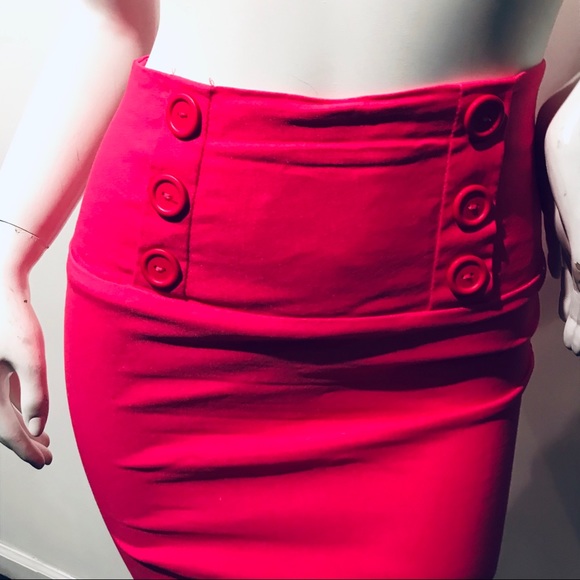 Hot Pink Bodycon Stretch Pencil Skirt Sz S - Picture 2 of 5